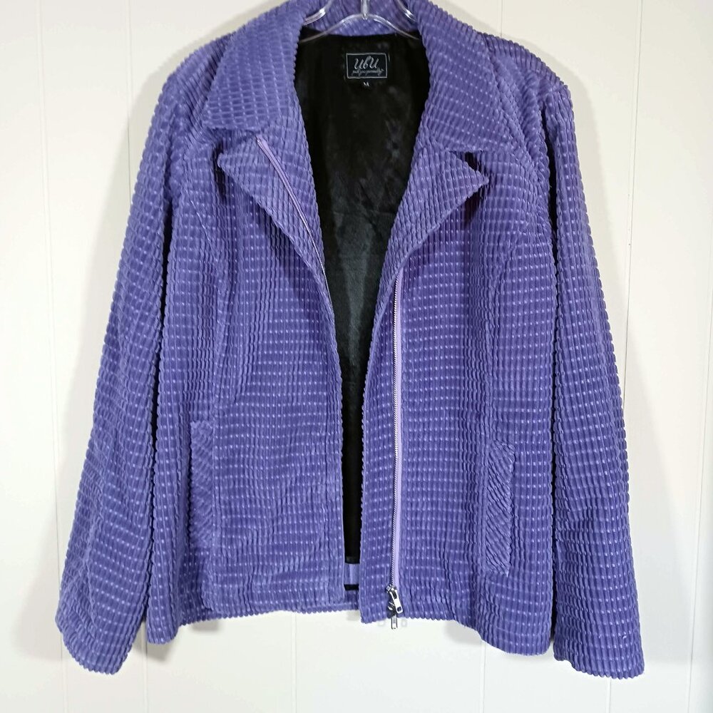 UbU Deep Lavender Waffle Corduroy Jacket Fully Lined Zipper Front Pockets Size M